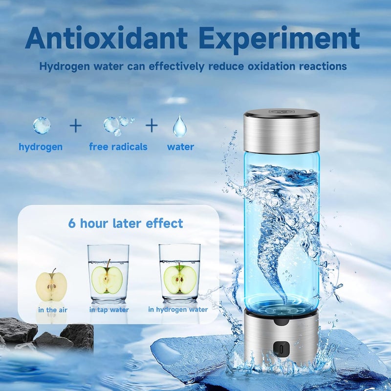 IJEUH Portable Hydrogen Water Bottle 460ml Hydrogen Generator with Rechargeable Base, SPE/PEM Ionizer Tech for High Hydrogen Concentration, Fast Electrolysis in 3 Mins for Travel, Office, Fitness - Image 3